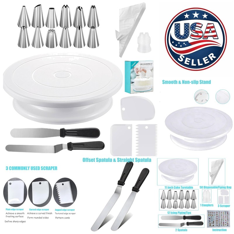 Elegant Cake Decorating Kit – 69 PCS with 11-Inch Turntable & 50 Disposable Bags