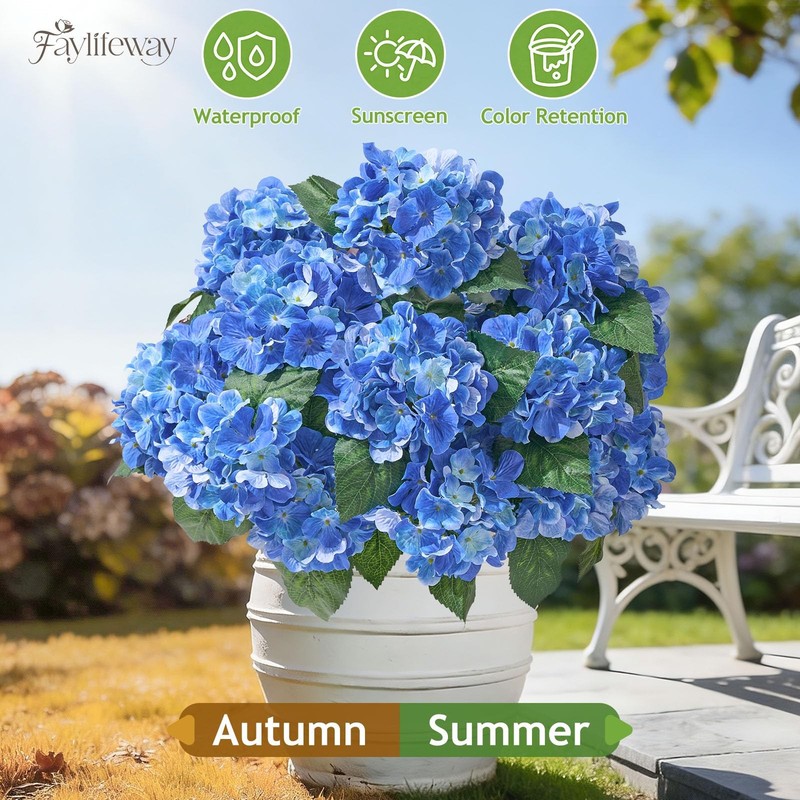Faylifeway 12 Heads Artificial Flowers For Outdoors Uv Resistant Faux Hydrangea gallery