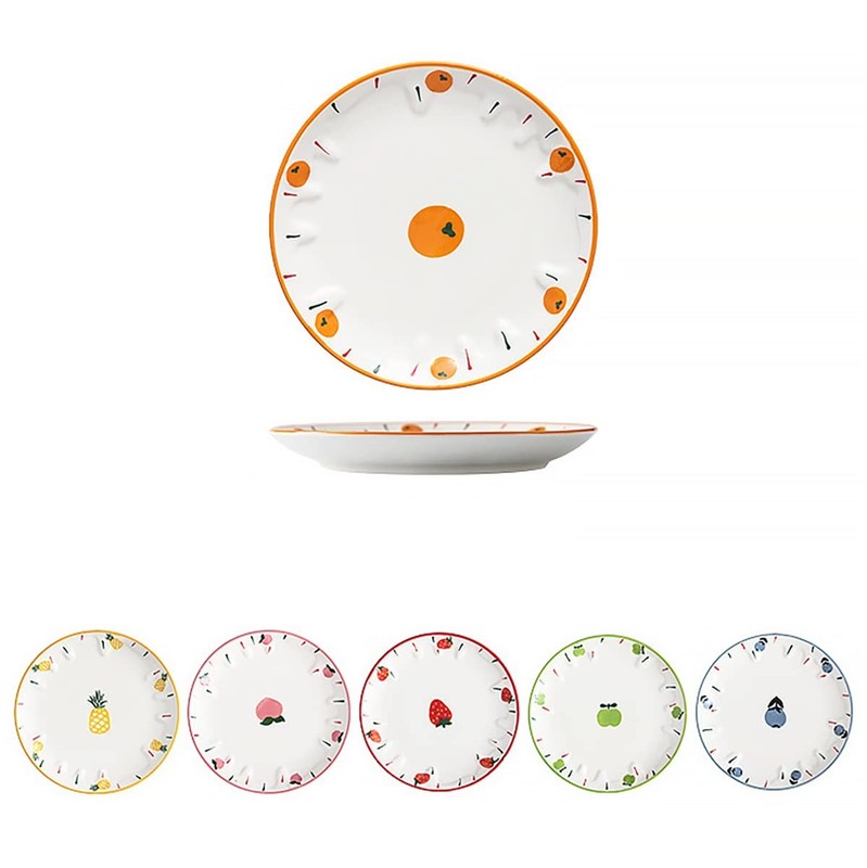 Bicuzat Set of 6 Ceramic Dessert, Cake, Small, Multi-colored (Fruit Pattern)
