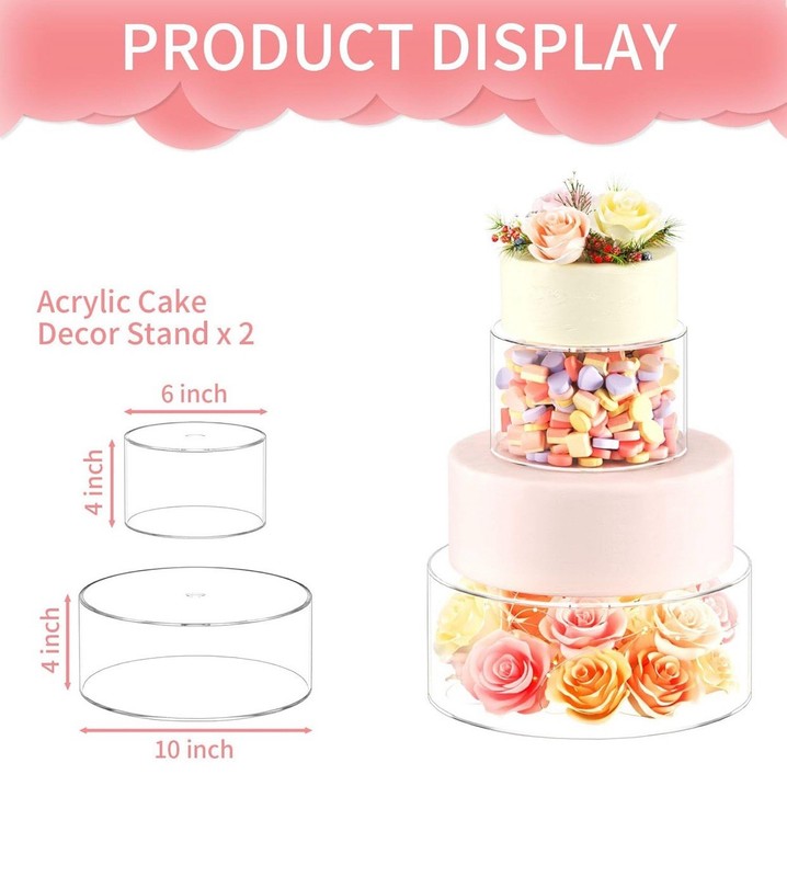 2 Pc Acrylic Fillable Cake Stand Riser Tier Round Cylinder Display Box gallery