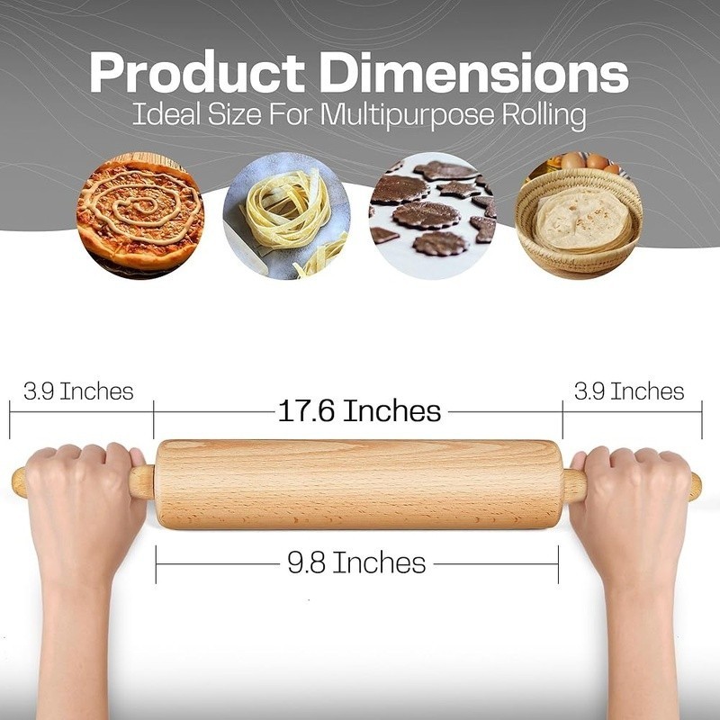 Beech Wood Rolling Pin Ergonomic Handles Smooth Dough Baking Tool Pizza Pastry gallery