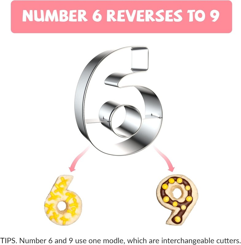 9PCS Number Cookie Cutters Set Birthday Numbers 0-8(6 Reverses to 9 Stainless gallery