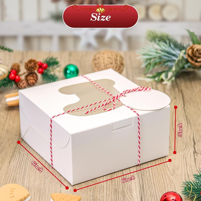 Christmas Cookie Bakery Treat Boxes With Window White 6x6x3 Inch 18 PCS gallery