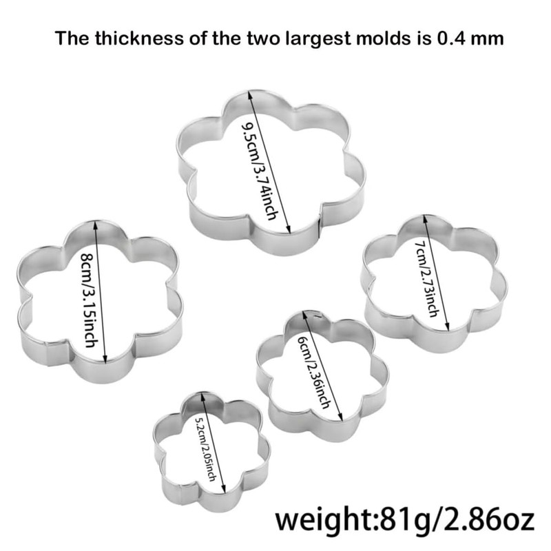 Flower Cookie Cutters Set of 5 Stainless Steel Biscuit & Sandwich Molds gallery