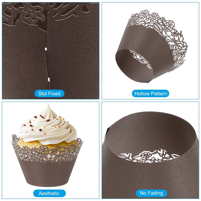 Cupcake Wrappers Paper, 50 Pack Baking Cups Standard Rose Decor, Brown gallery