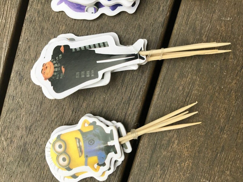 NEW 24P Minions Party Cupcake Cakes Decorating Toppers Picks Flags Set gallery