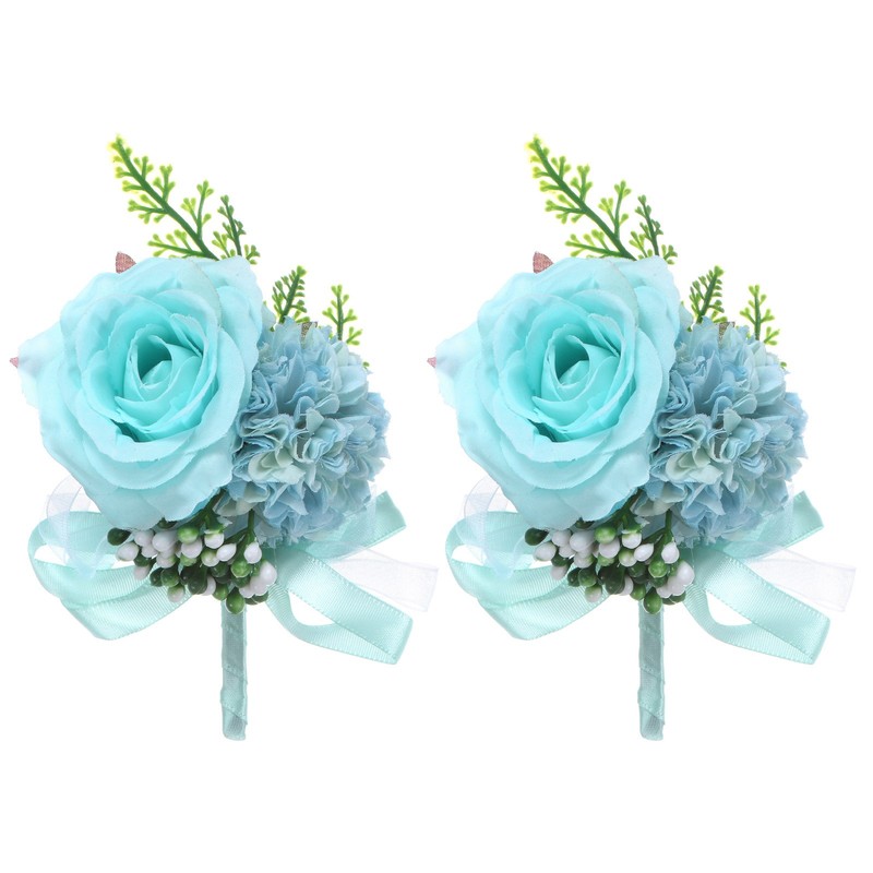 2-Pack Boutonnieres for Men, Artificial Rose Men Boutonnieres [Blue]