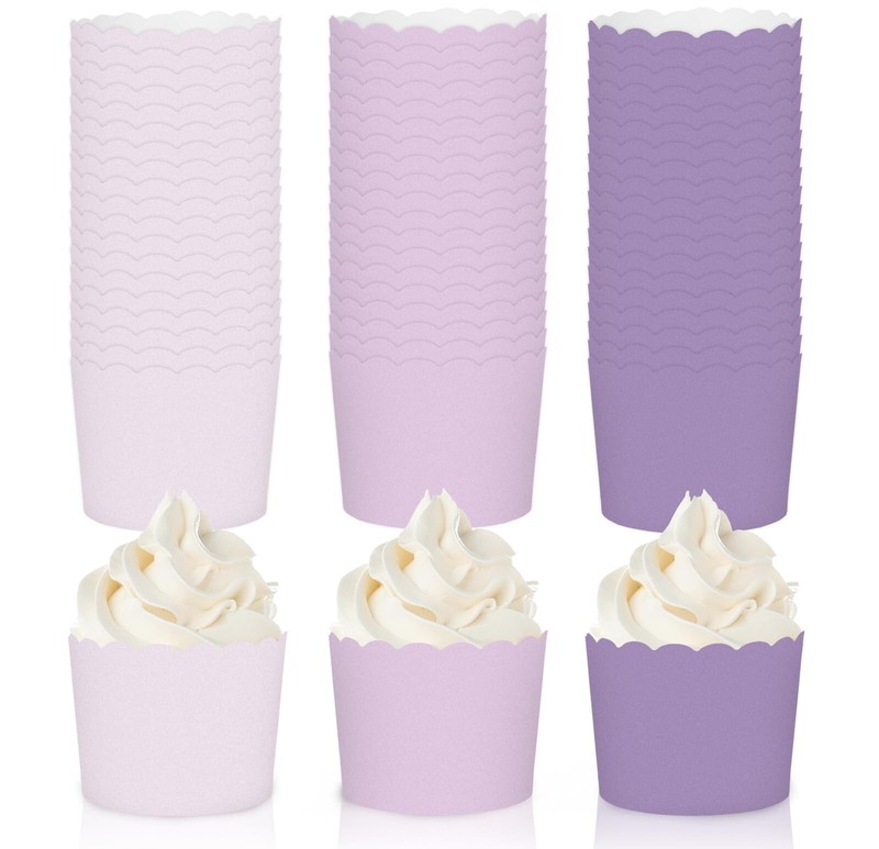 Whaline 120Pcs Purple Paper Baking Cups Scalloped Edge Cupcake Wrappers Gradi...