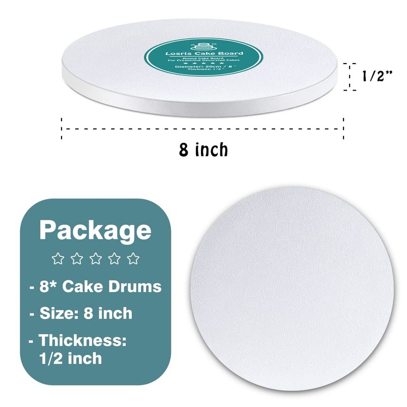 White Cake Drums Round 8 Inch Cake Boards with 1/2-Inch Thick Smooth Edges fo... gallery