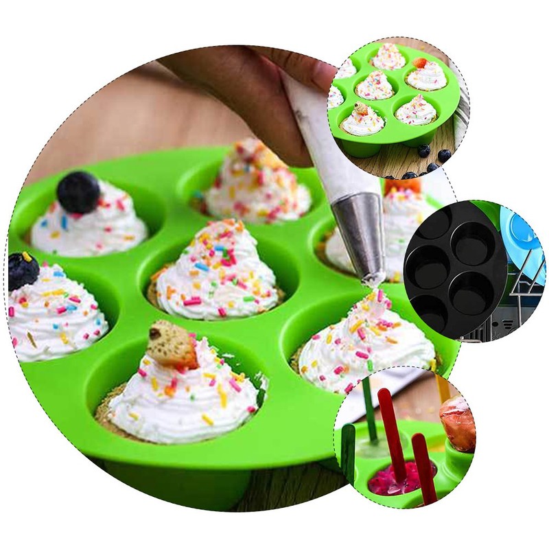 Silicone Muffin Cake Cups Air Fryer Accessories 7 Grids Cake Cups Random Color gallery