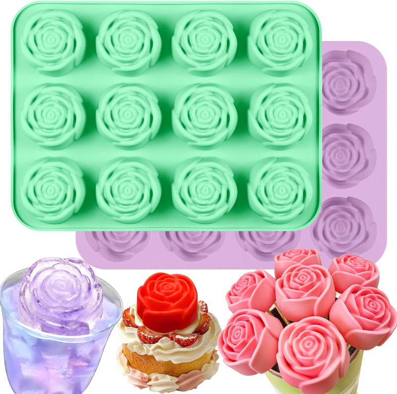 2 Pcs Large Rose Silicone Mold for Chocolate Strawberry, Easy Release Rose Ice C