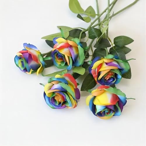 12 PCS Artificial Flowers Rainbow Roses Silk Flowers Fake Long Multi-color gallery