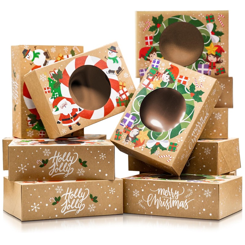 Christmas Cookie Boxes for Gift Giving – 12 Kraft Christmas Cookie Tins With …