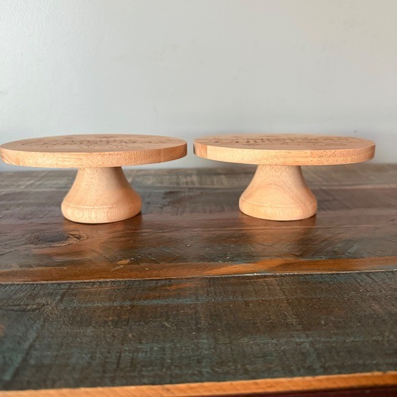 Set of 2 Wooden 6.5" Merry Christmas Cake Stands Dessert Display Lazer Engraved gallery