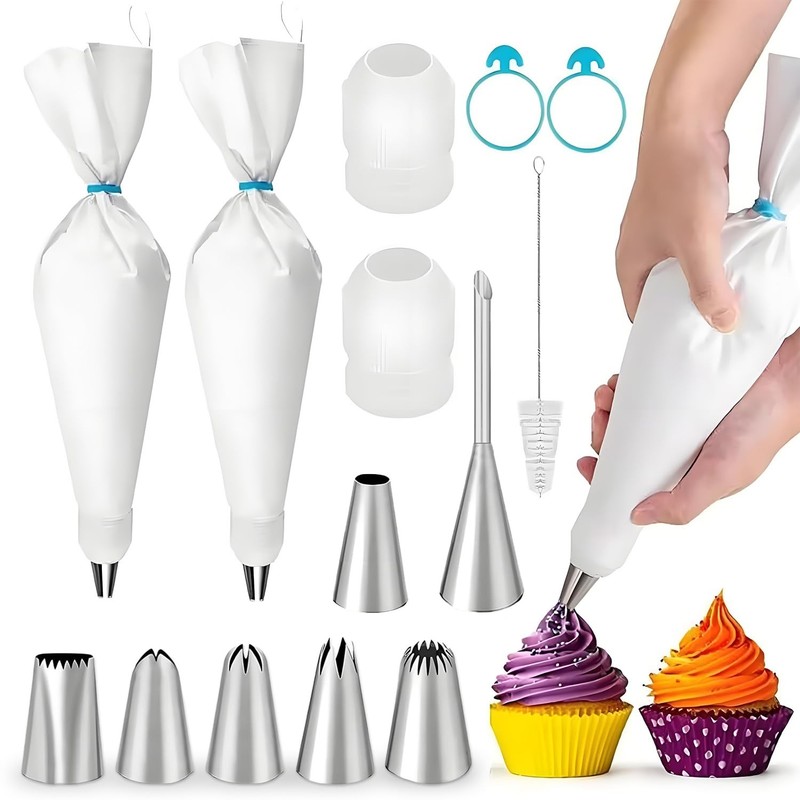 14PCS Reusable Piping Bags and Tips Set – 2PCS 16-Inch Pastry Bags, 7 Piping …