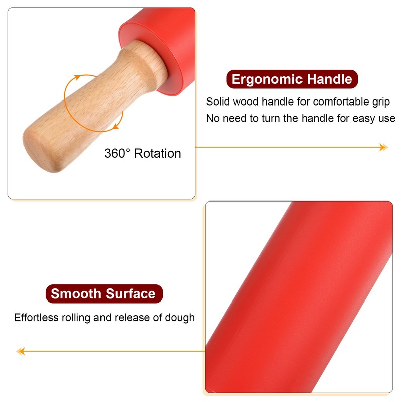 Silicone Rolling Pins for Baking 38cm x 5.2cm Red gallery