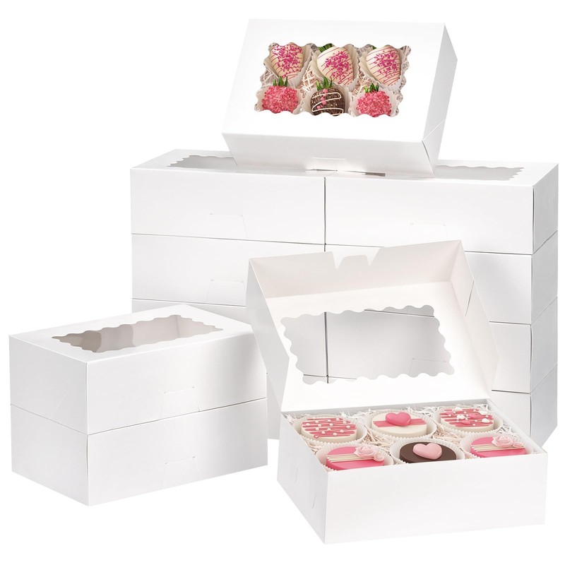 28pcs Cookie Boxes with Window, 9x6x3 Inch White Bakery Boxes Dessert Contain...