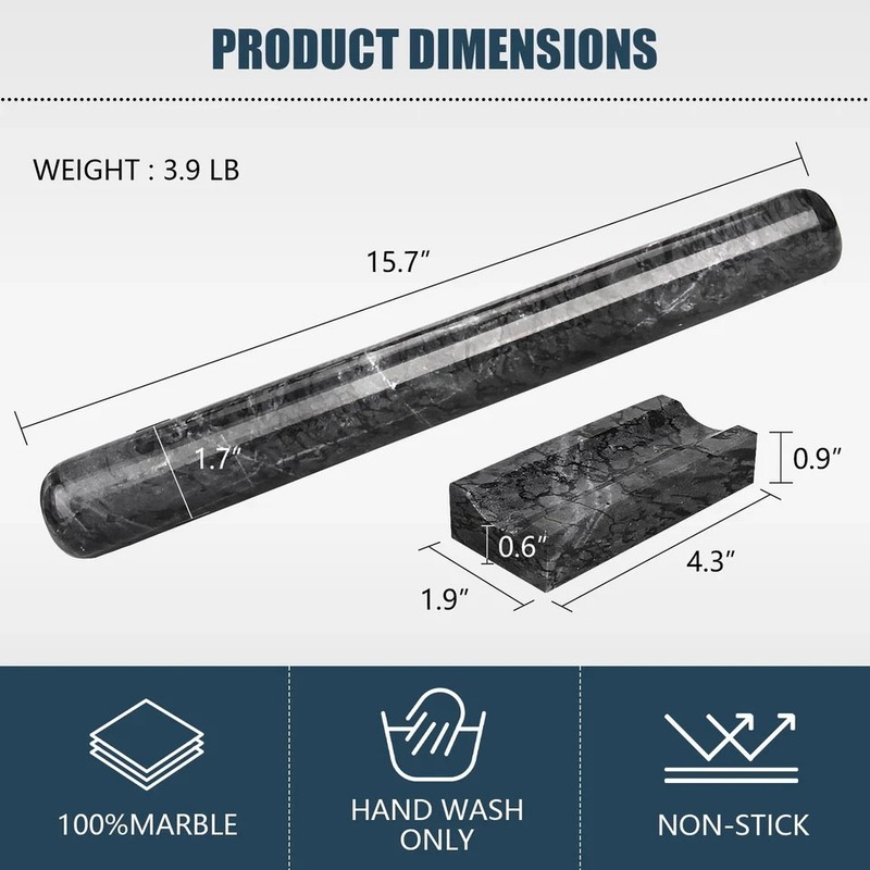 HESHIBI Marble Rolling Pin with Stand, 15.7" Black Stone French Heavy Polishe... gallery