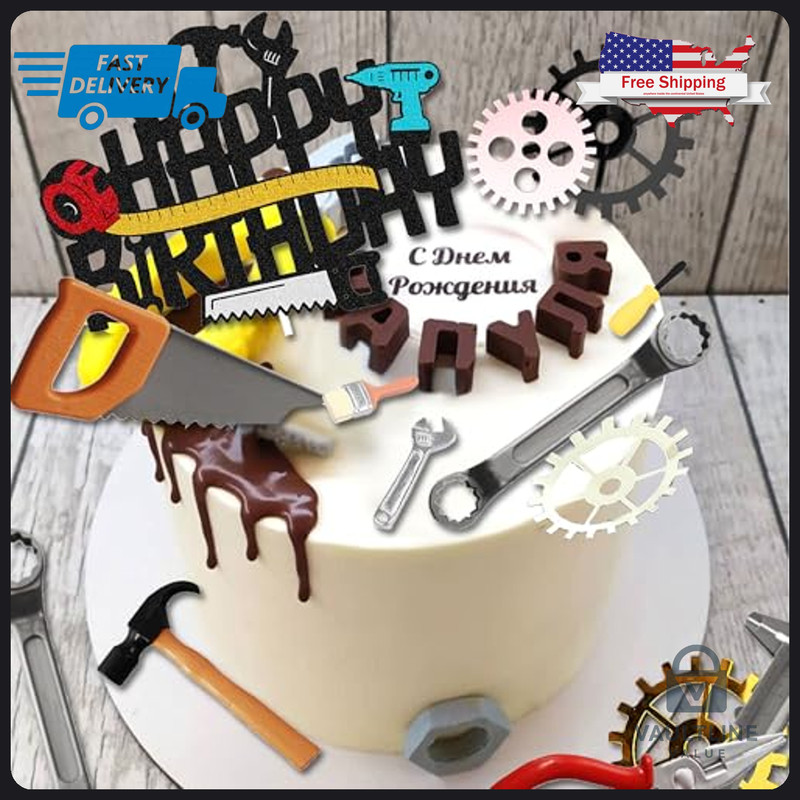19 Piece Tool Themed Cake Topper Set for Construction Birthday Parties gallery