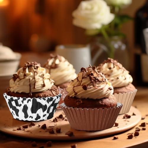 600 Pcs Cupcake Liner Paper Baking Cups Brown Bandana Cow Print Western Cowboy gallery