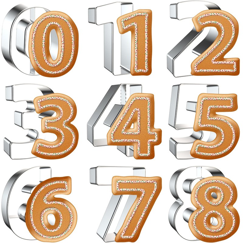 3 Inch Number Cookie Cutter Set, 9 Pcs Stainless Steel, Baking Essentials