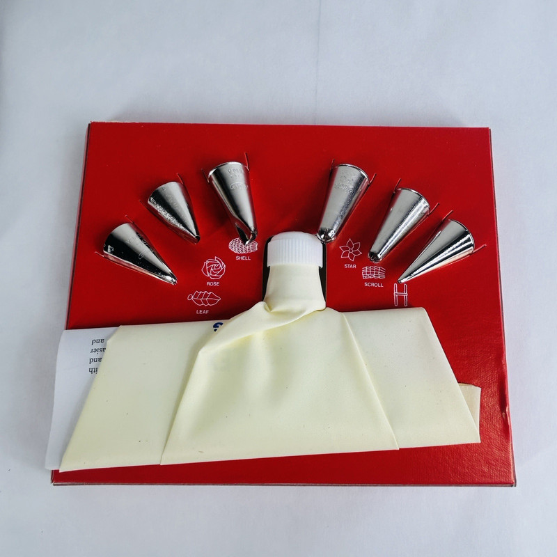 ATECO Fancy Pastry Cake Decorating Set 6pc Basic Designs Vintage USA Made NIB gallery