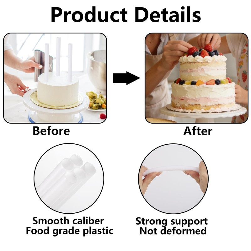 40 PCS 9.5x0.4 Inch Plastic Cake Dowel Rods Tiered Support Round Straws DIY gallery