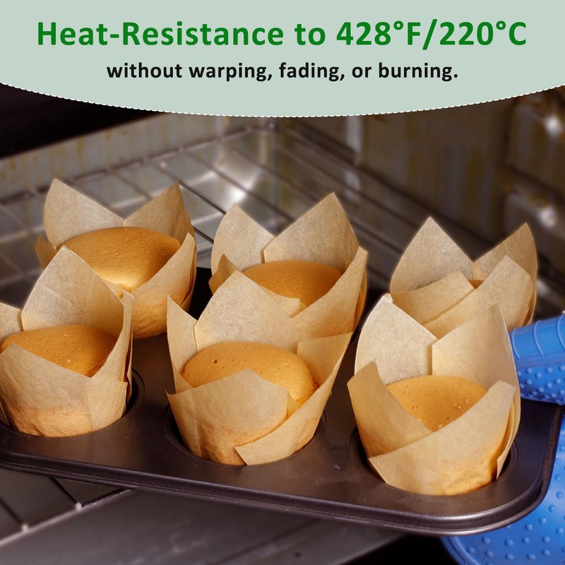 Natural Tulip Cupcake Liners Unbleached Parchment Paper Muffin Cup 150 PCS gallery