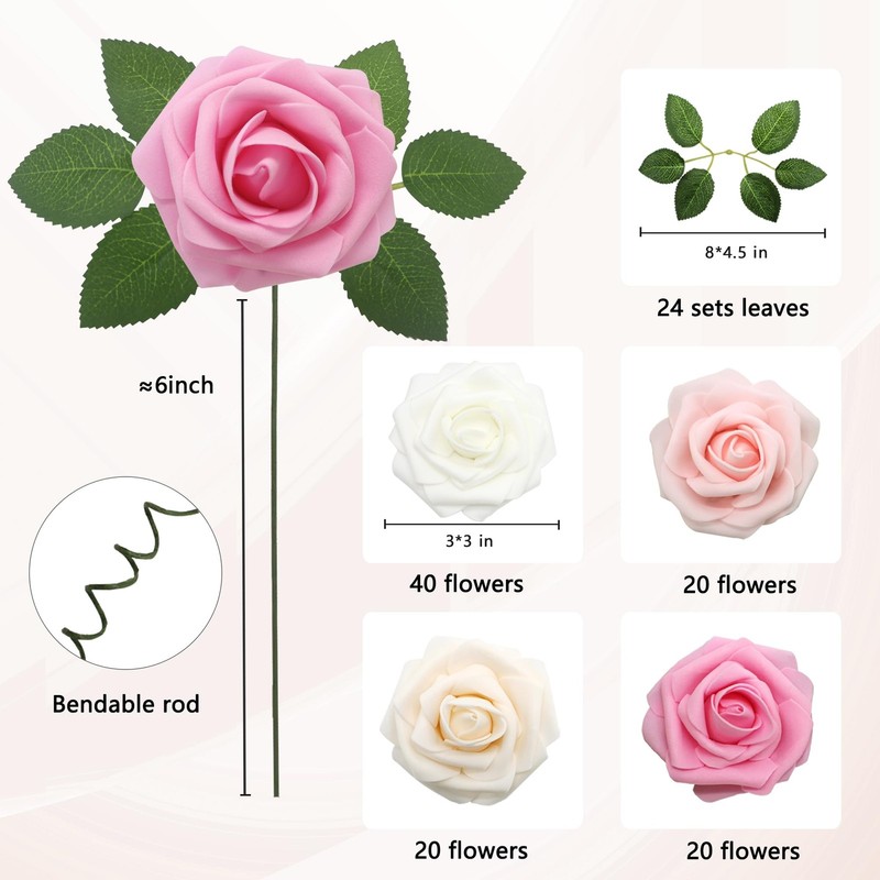 Joylex Artificial Flowers Realistic Roses 100Pcs Real Looking Fake Roses Stem gallery