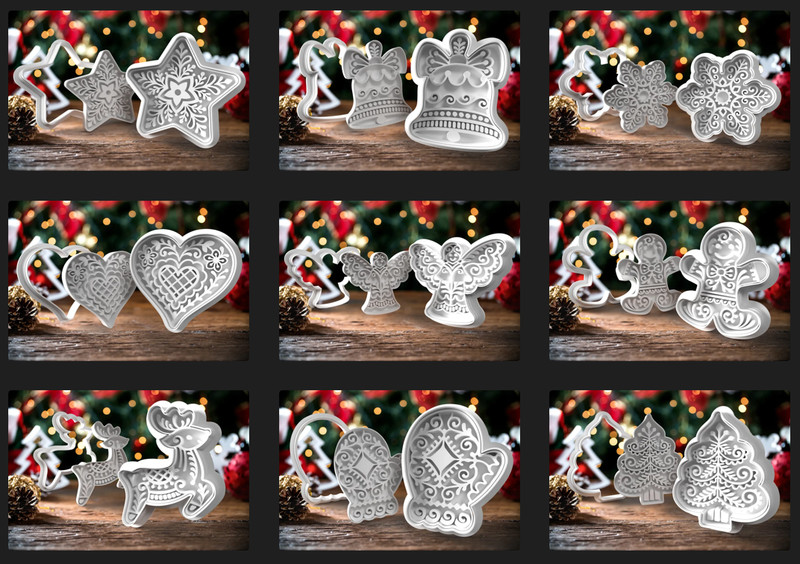 Christmas themed 2-piece Cookie Cutters – 9 pcs Reindeer, Tree, Star & More