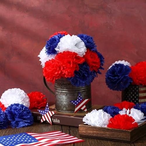 Thiccywoov 180 Pcs Red Blue White Carnation Artificial Flower 4th of July gallery