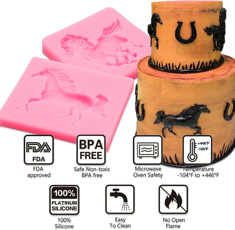 Horse Fondant Silicone Molds, 3 Packs Western Running Horse, Cake Decoration, Cu gallery