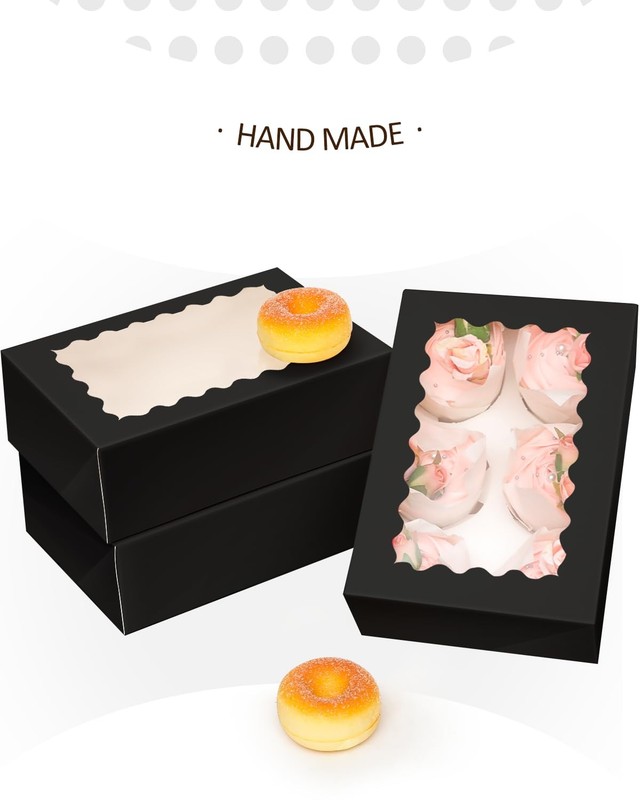 Black 6 Cupcake Boxes with Window Auto-pop up 30 Packs Cupcake Box 9x6.1x3.3 ... gallery