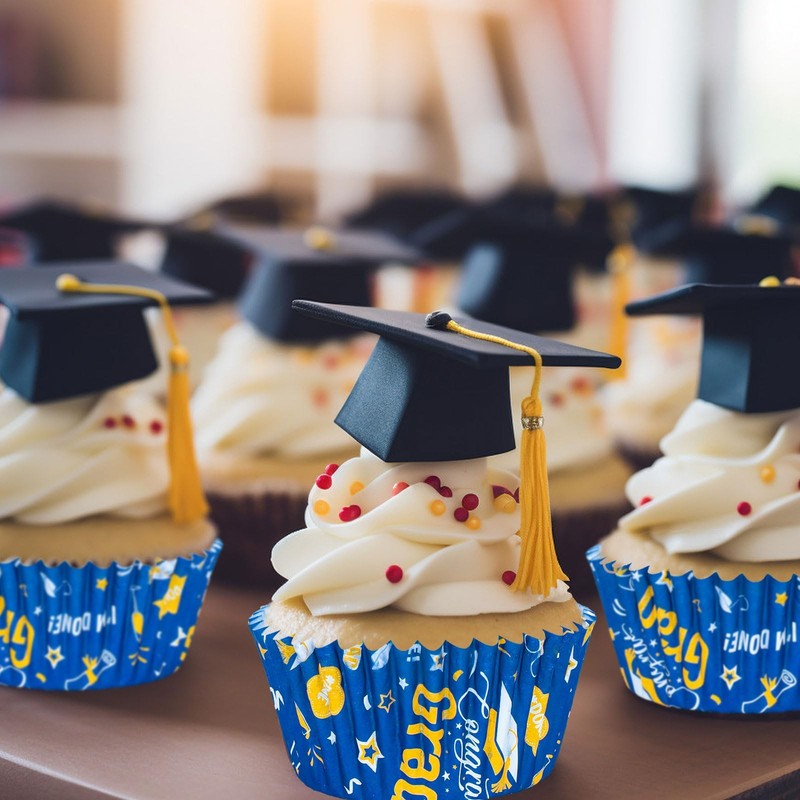 300 PCS Graduation Cupcake Liners Congrats Grad Paper Baking Cups Blue Gold gallery