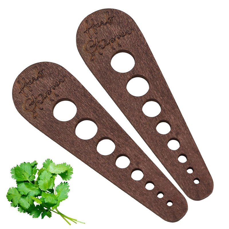 2 Pcs Herb Stripper Tool, Wooden Vegetable Leaf Remover 8 Brown