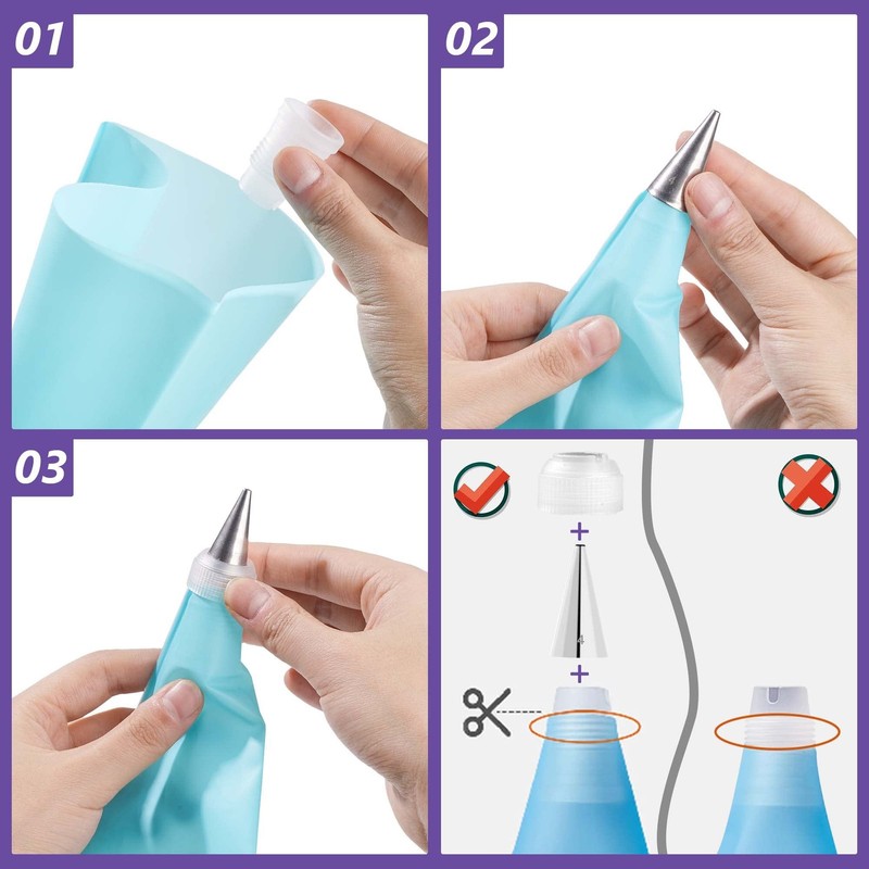 7 Pcs-Set Cake Decorating Tips 5 Writing Tube,1 Coupler,1 Silicone Pastry Bag gallery