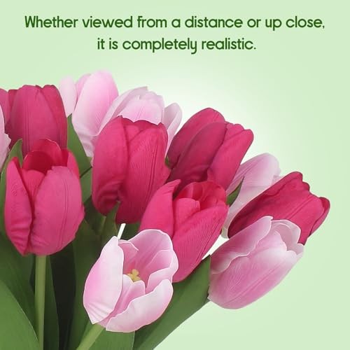 Artificial Tulips - 20 Stems Real Touch Realistic Fake Light Pink & Fuchsia gallery