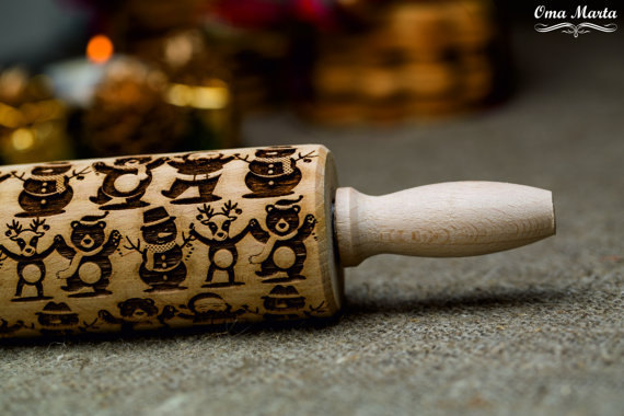 Mini Rolling Pin Laser Engraved Rolling Embossed Dough Roller Christmas pattern gallery