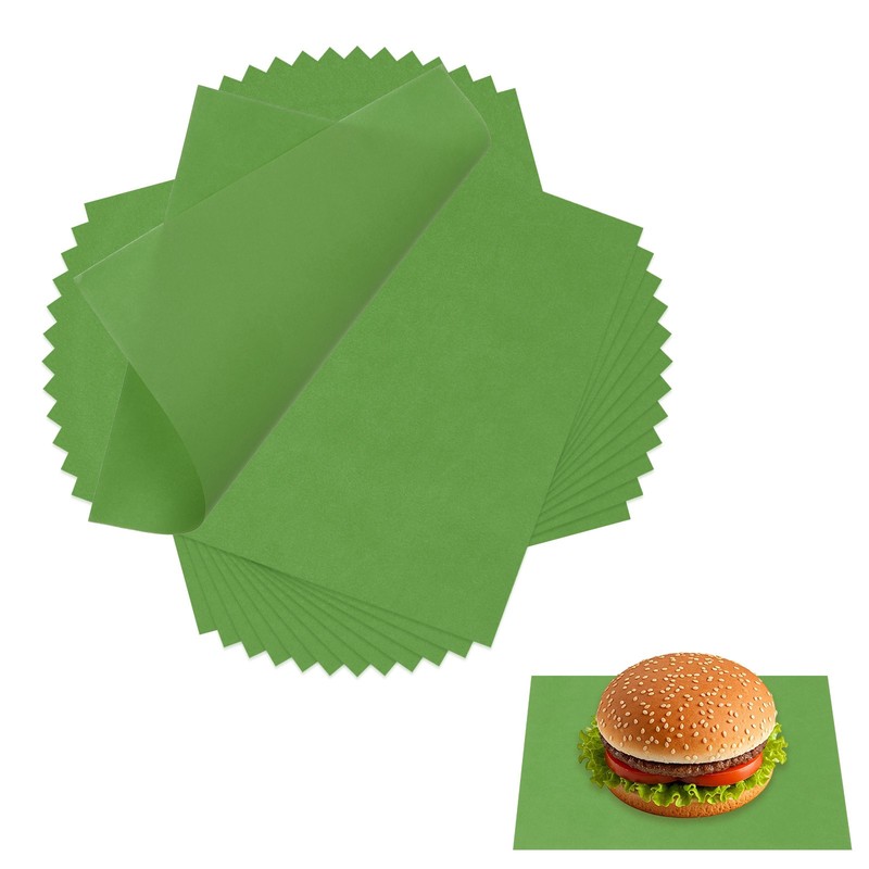 100 Pcs Wax Paper Sheets, 7 x 7" Square Wrapping Paper, Green