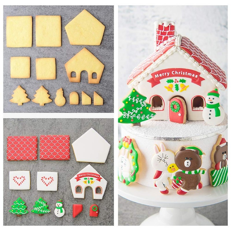 Gingerbread House Cookie Cutter with Matching Cookie Stencils -Set of 12-8Pcs Co gallery