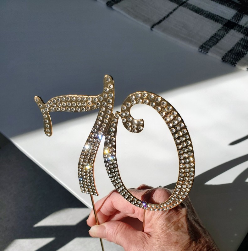 70 CAKE TOPPER ~ SPARKLING RHINESTONES ON GOLD ALLOY METAL ~ ***FREE SHIPPING*** gallery