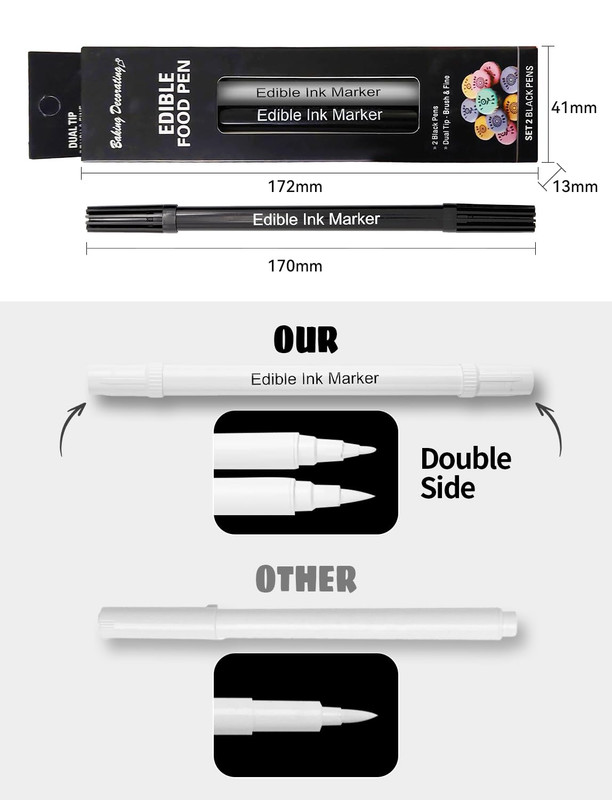 Edible Markers 2Pcs Black & White Food Grade Pens Double-Sided Fine & Thick Tips gallery