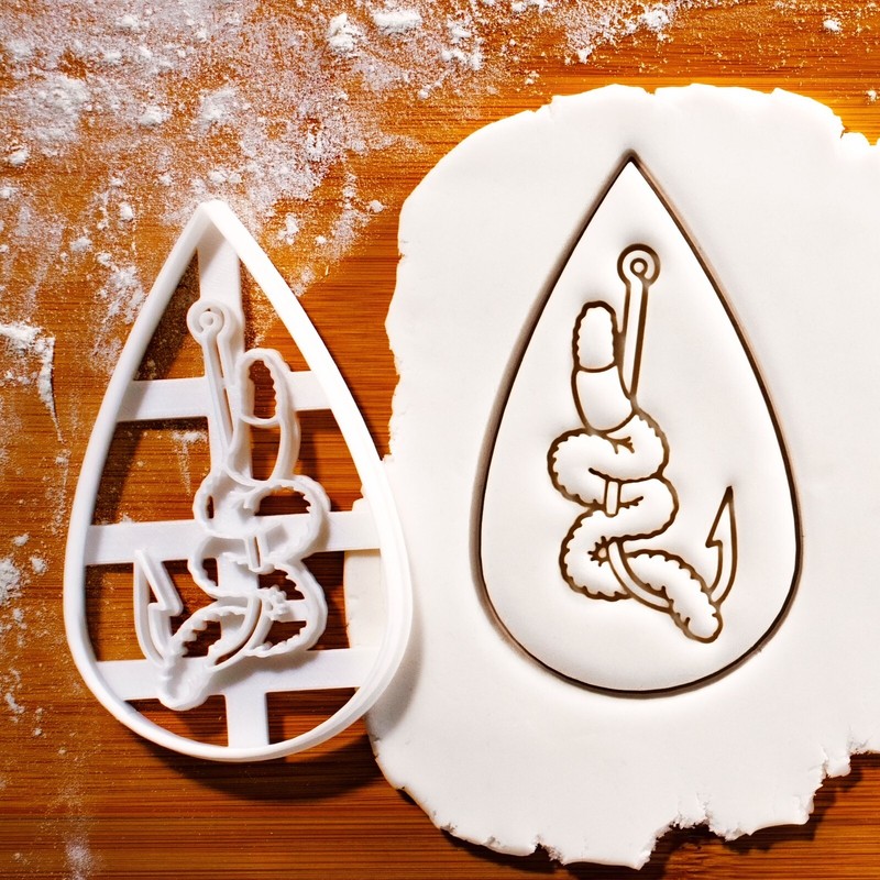 Fishing Rod and Worm Bait Cookie Cutters - angling fish hook angler fisherman gallery