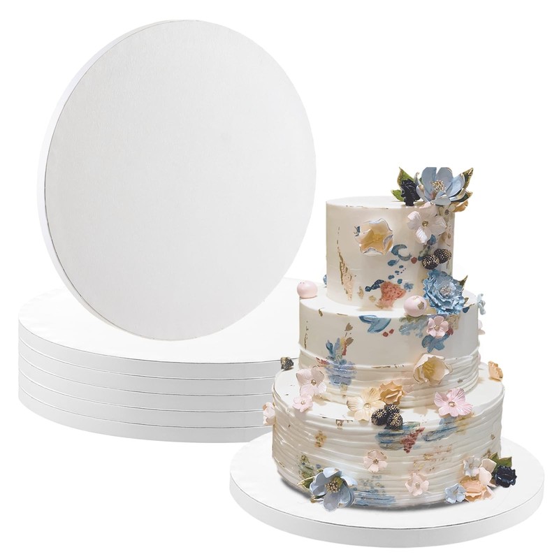5 Pack Cake Boards 14 Inch Round Cake Drum White 1/2 Thick Corrugated Base