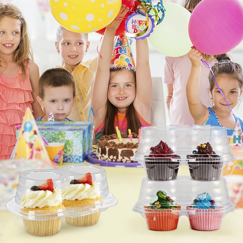 60 Pcs 2 Cavity Cupcake Boxes,Clear Plastic Cupcake Containers,2-Compartment ... gallery