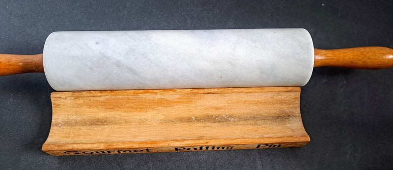 Gourmet Marble Rolling Pin with Wood Stand Baking Grey & White gallery