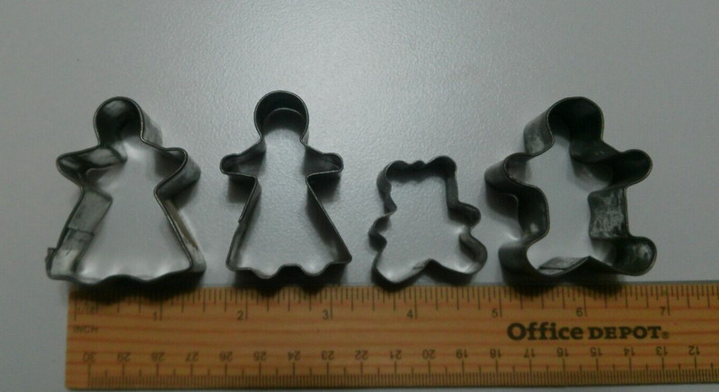 Lot of 4 Vtg Metal Cookie Cutters Christmas Lady Woman Man Bear Gingerbread