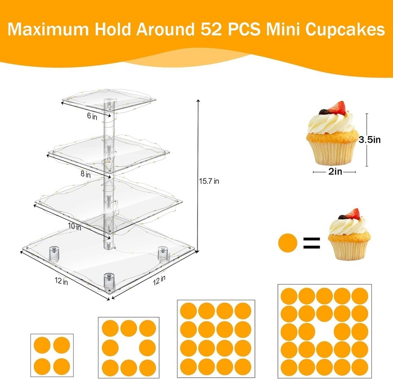 Cupcake Stand W/ Yellow Led Lights 4 Tier Cupcake Stand 50 Cupcakes Acrylic gallery