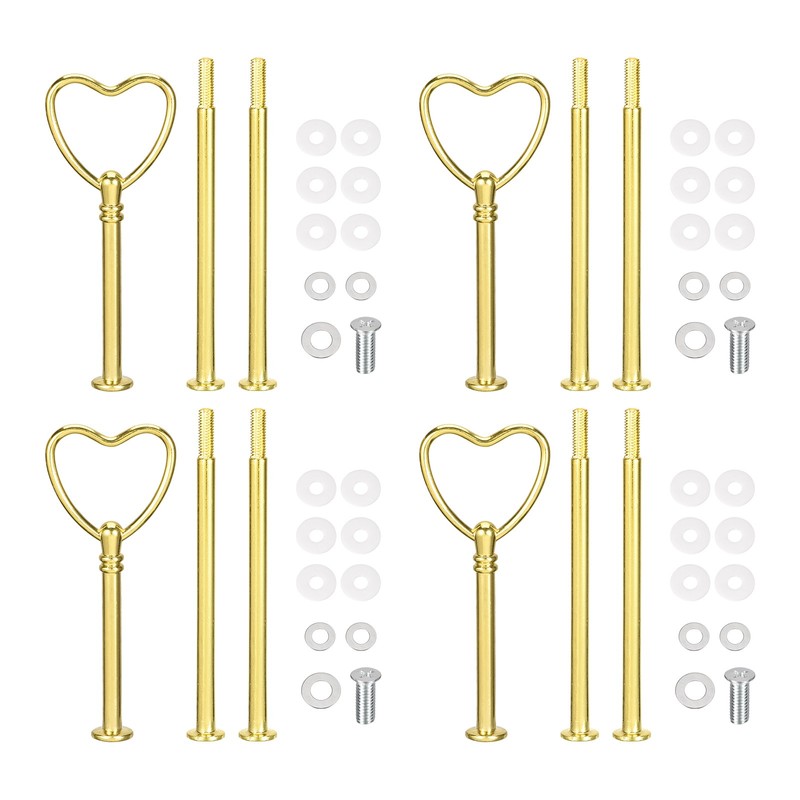 4 Set of 3 Level Fittings for Cupcake Stand, Heart Gold