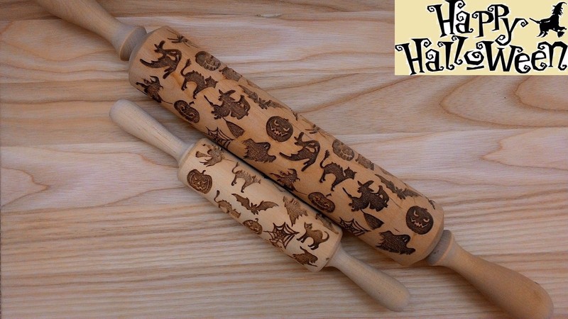 Happy Halloween Wooden Rolling Pin Laser Cut Netting Pattern Halloween Party gallery